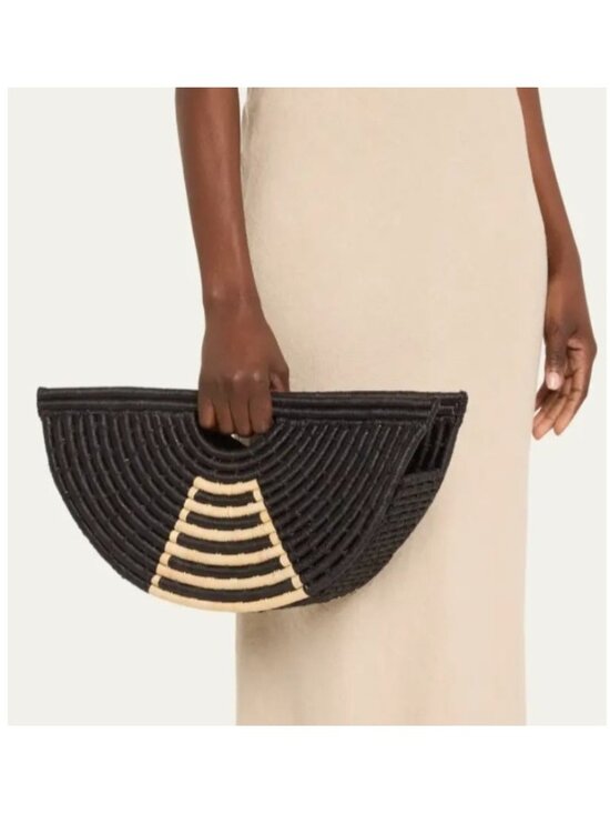 EILAF Handbags - EILAF Large Half Moon Raffia Top Handle Bag Black Woven Straw Clutch Boho Design